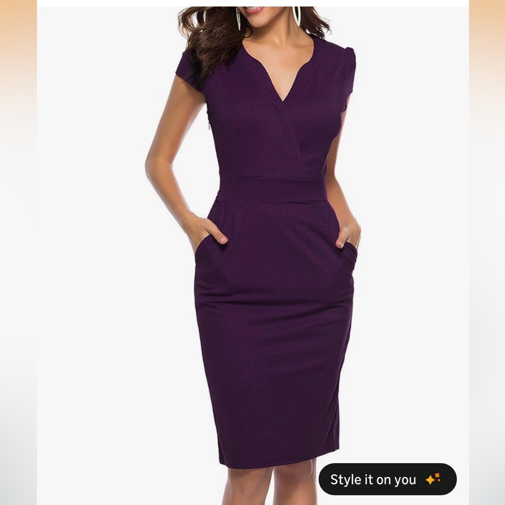 Purple Sheath Dress with Cap Sleeves